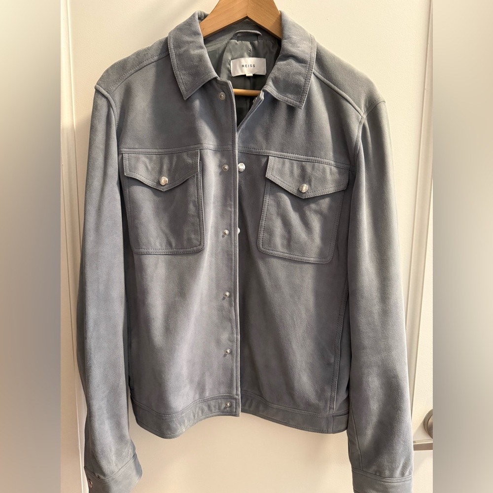 Reiss goat leather jacket grey blue size small